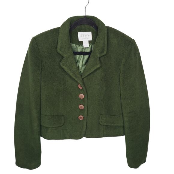 VTG 90s Express Tailleur Compagnie Cropped Blazer Jacket S Bottle Green Fleece - Picture 1 of 11